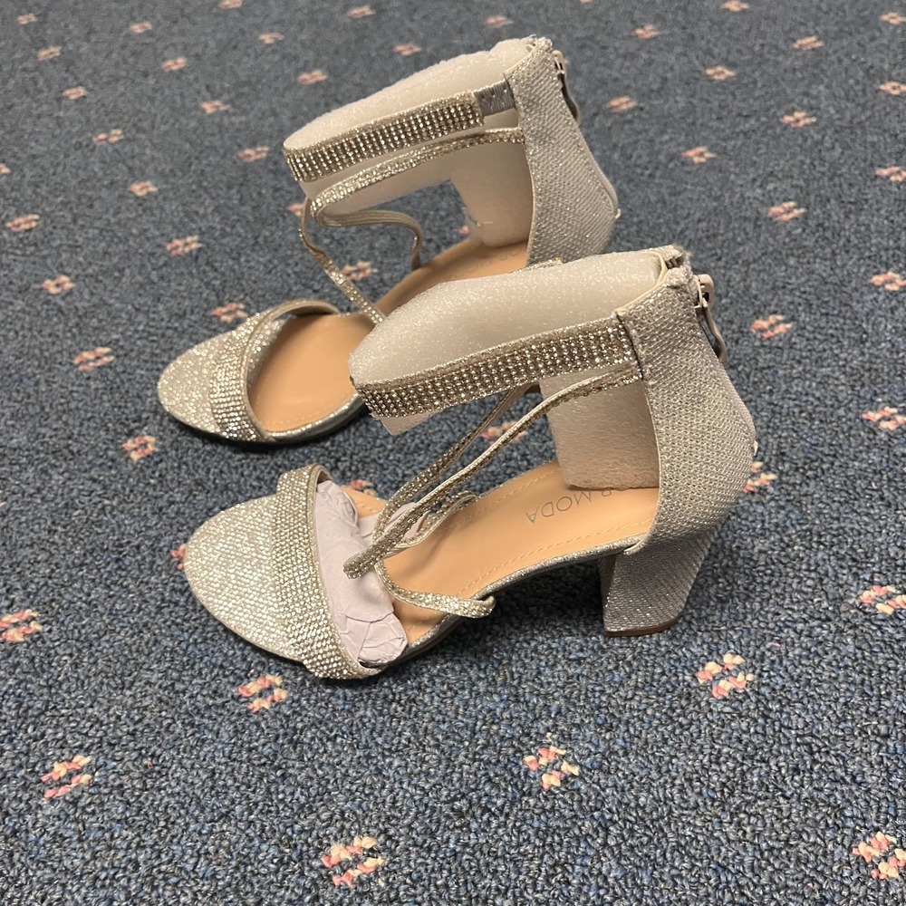 TOP MODA Rosa-66 Ankle Strap Dressy High Heel Silver Glitter Sandal Size 6.5